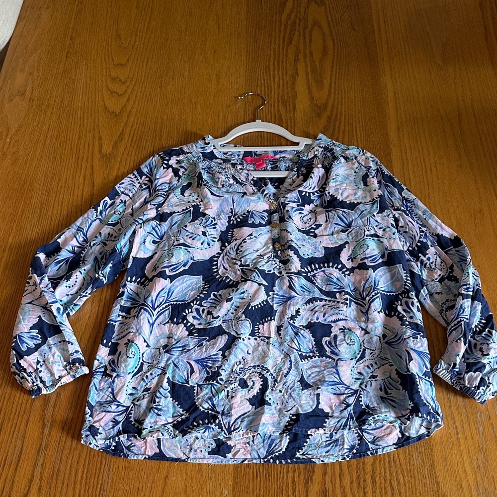 Lilly Pulitzer silk Floral Blouse - Blue and Pink